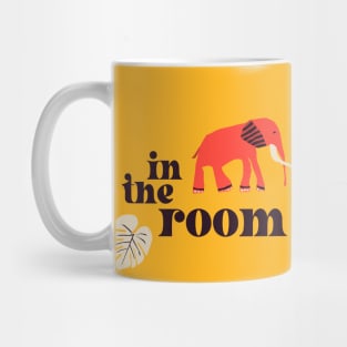 Elephant in the room: Retro font and art in bright red and yellow (with bonus monstera leaf) Mug